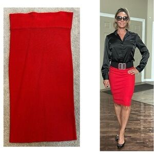 Seductions red knit stretchy pencil skirt Sz S pull-on